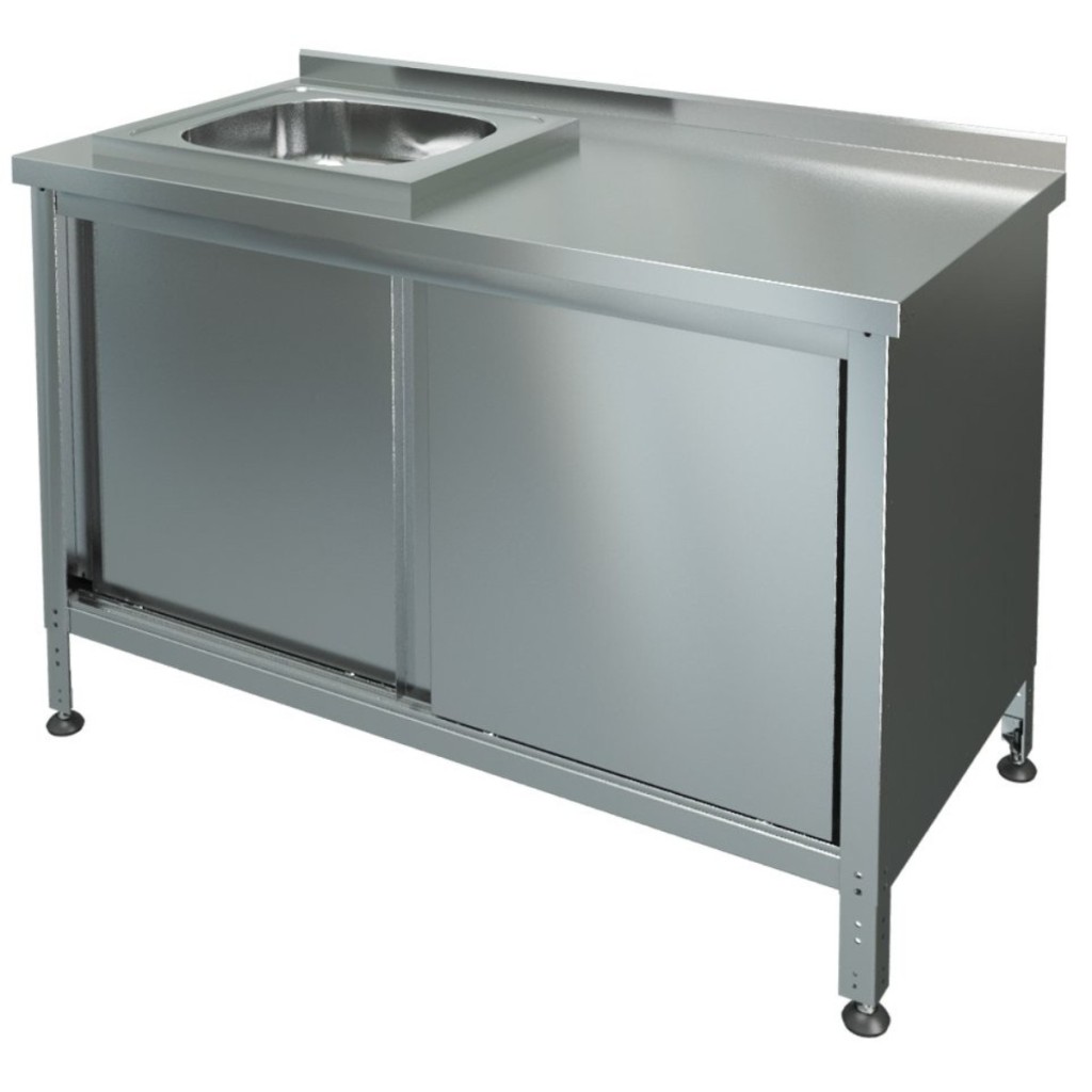 Стол-тумба производственный с мойкой МХМ СТКМЛ-1-1000*600 (мойка слева)