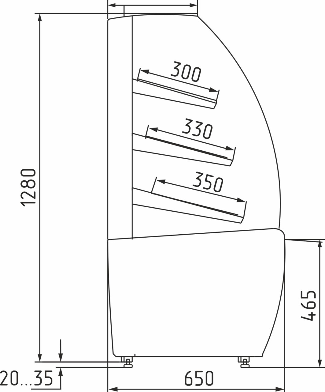 Витрина кондитерская Carboma K70 N 1,3 (K70 N 1,3-1 LIGHT FLANDRIA) хлебная, со стеклом - Изображение 2